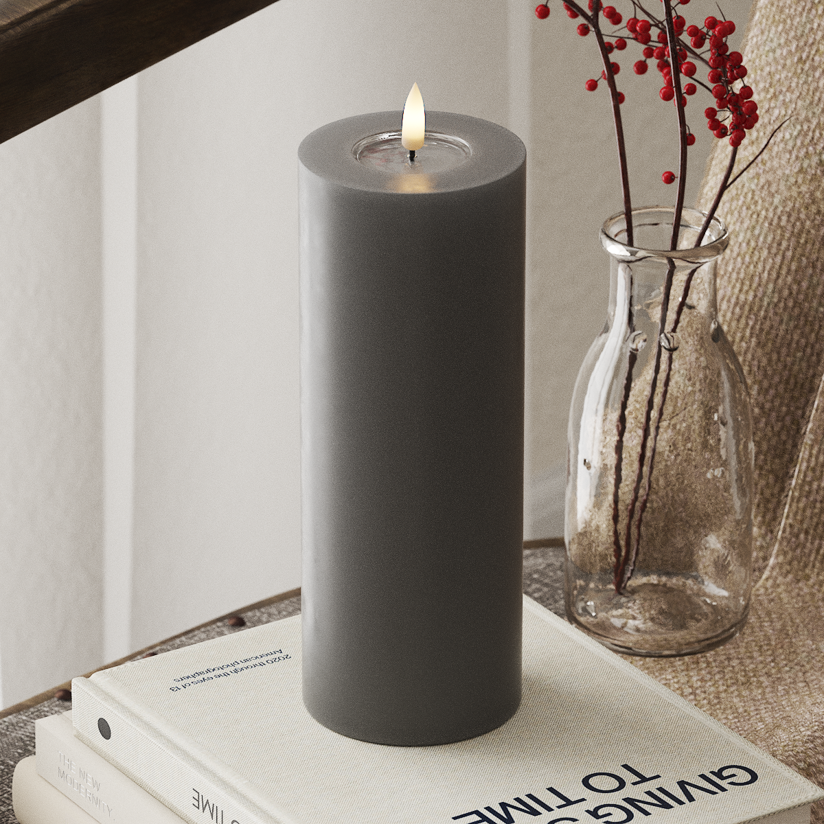 Bougie pilier LED - 7,5 x 20 cm Gris