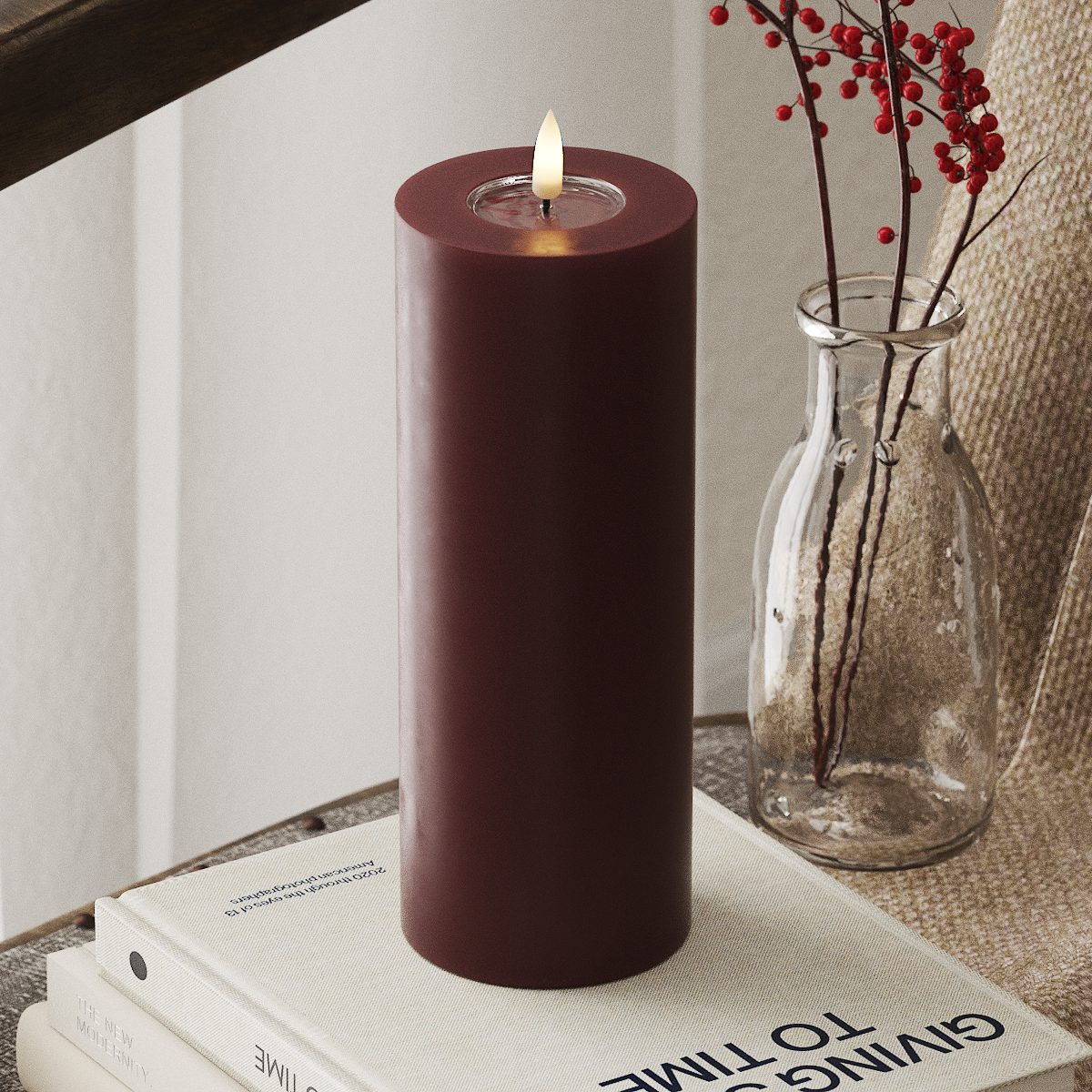 Deluxe Homeart LED Pillar Candle, 7.5 x 20 cm, Burgundy