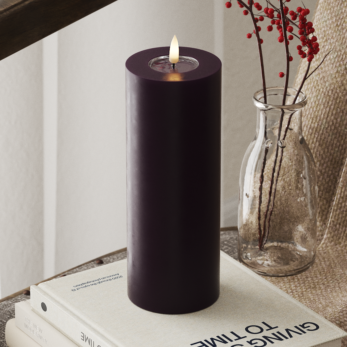 Bougie pilier LED Deluxe Homeart - 7,5 x 20 cm Violet foncé