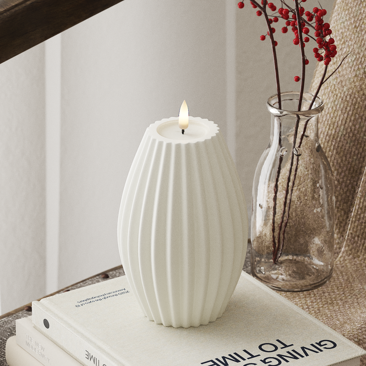 Deluxe Homeart LED Wavy Candle - 10cm Diameter x 15cm Height - White