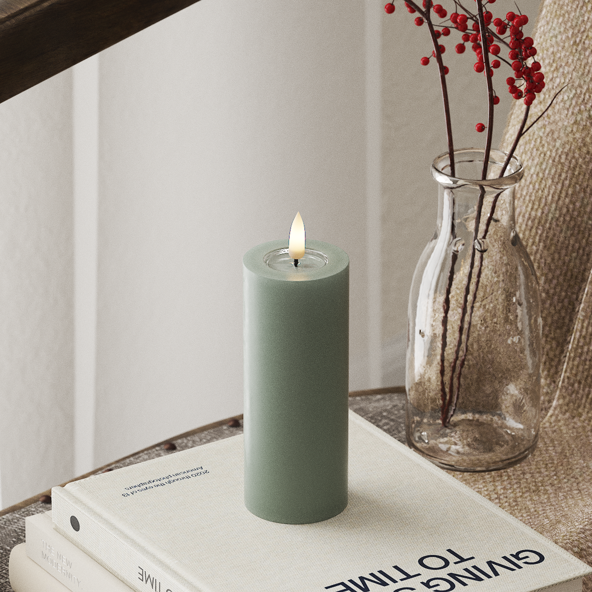 Bougie pilier LED Deluxe Homeart - Vert Sauge (Ø 5 x 12,5 cm)