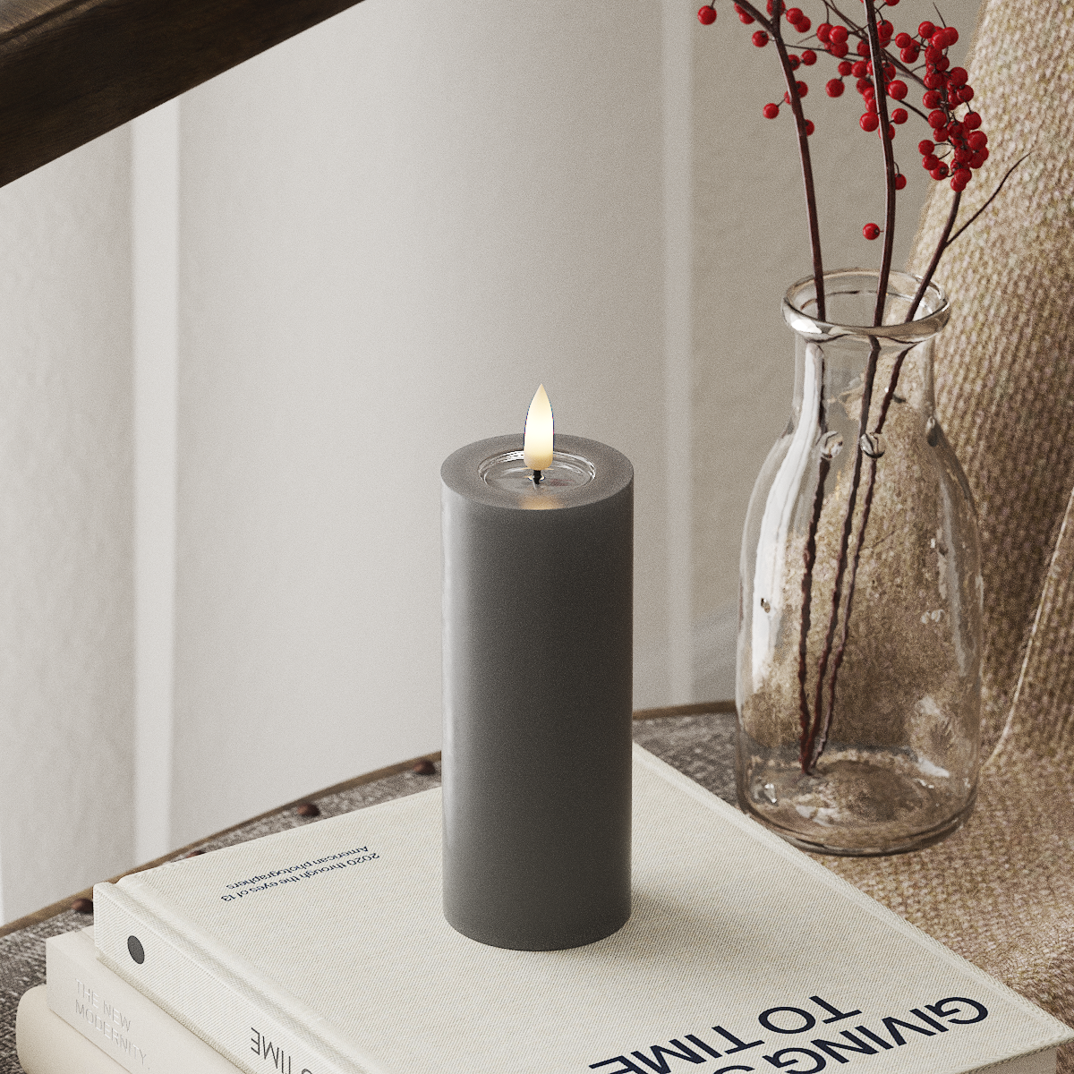 LED Pillar Candle - 5 x 12.5 cm Gray