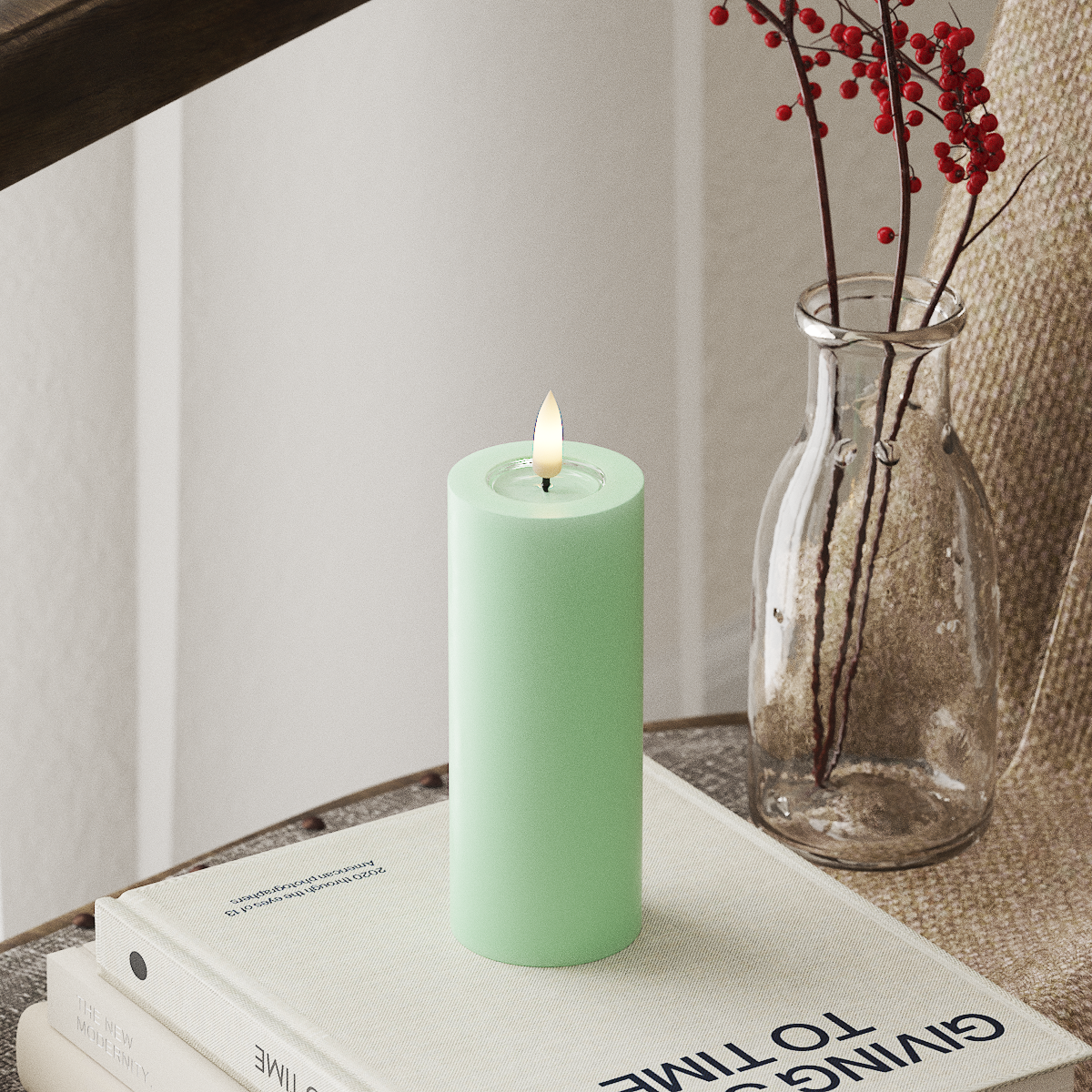 LED Pillar Candle - 5 x 12.5 cm Mint Green