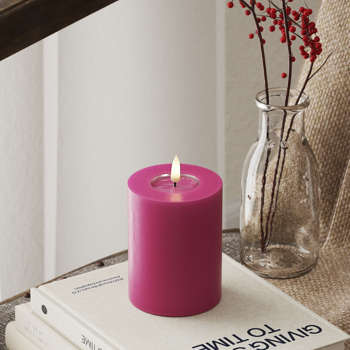 LED Pillar Candle - Magenta (Ø 7.5 x 10 cm)