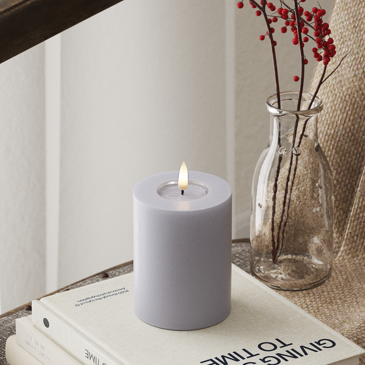 LED Pillar Candle - 7.5 x 10 cm Dusty Blue