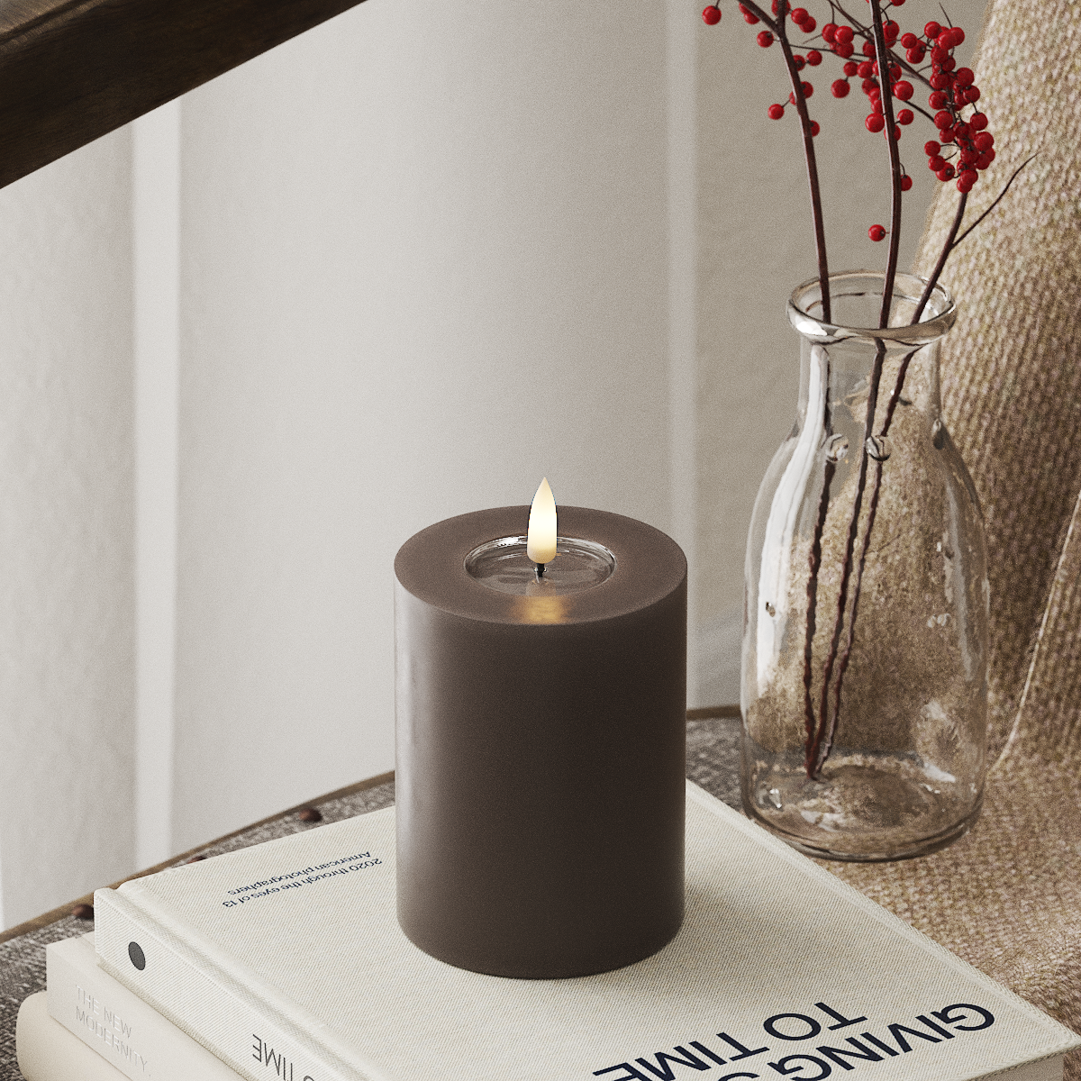 Deluxe Homeart LED Pillar Candle - Moka (Ø 7.5 x 10 cm)