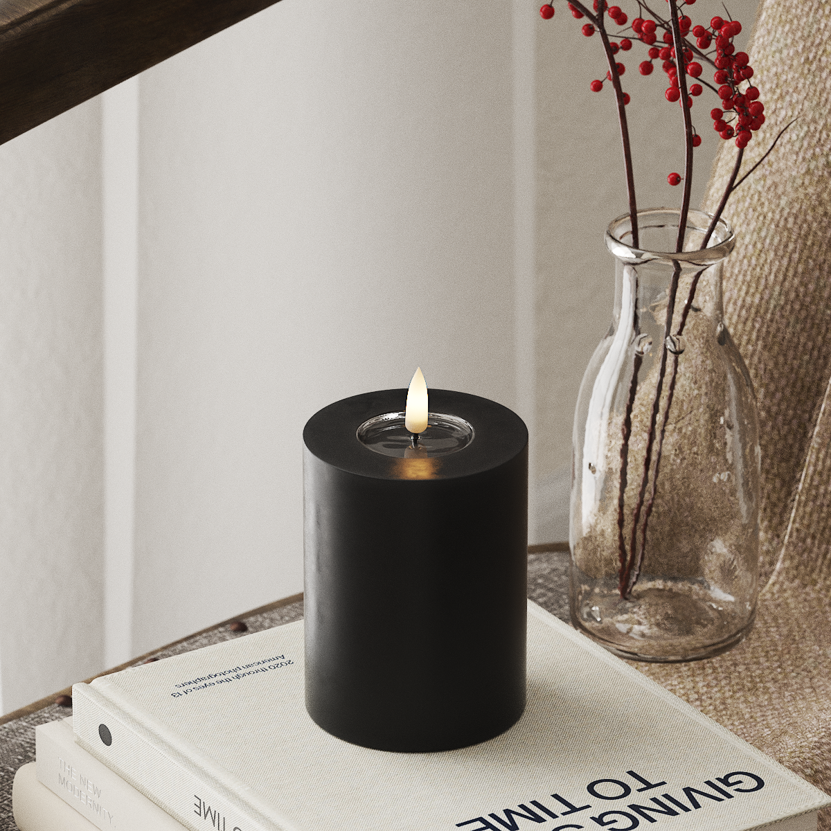 Bougie pilier LED Deluxe Homeart - Noir, 7,5 x 10 cm