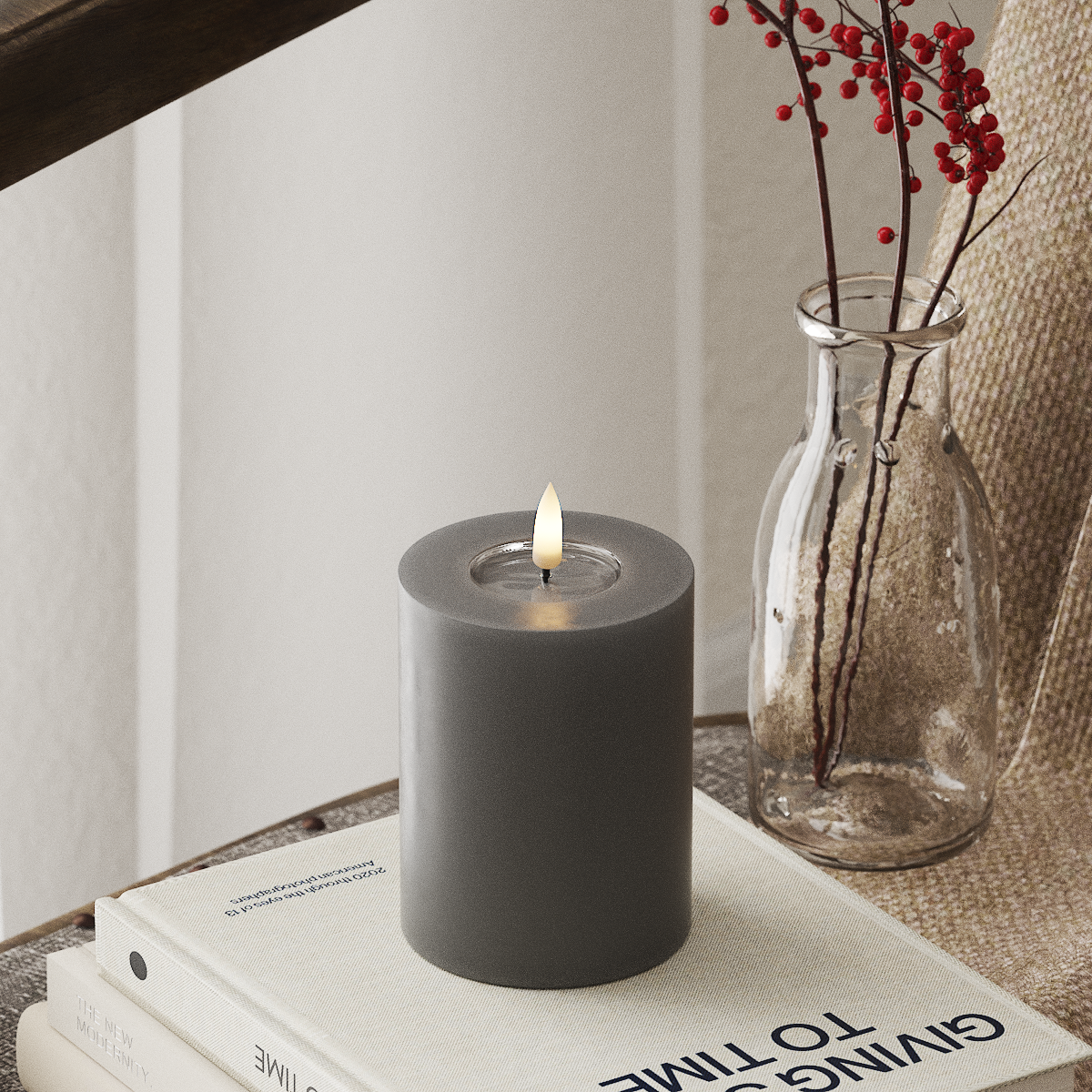 LED Pillar Candle - 7.5 x 10 cm Grey