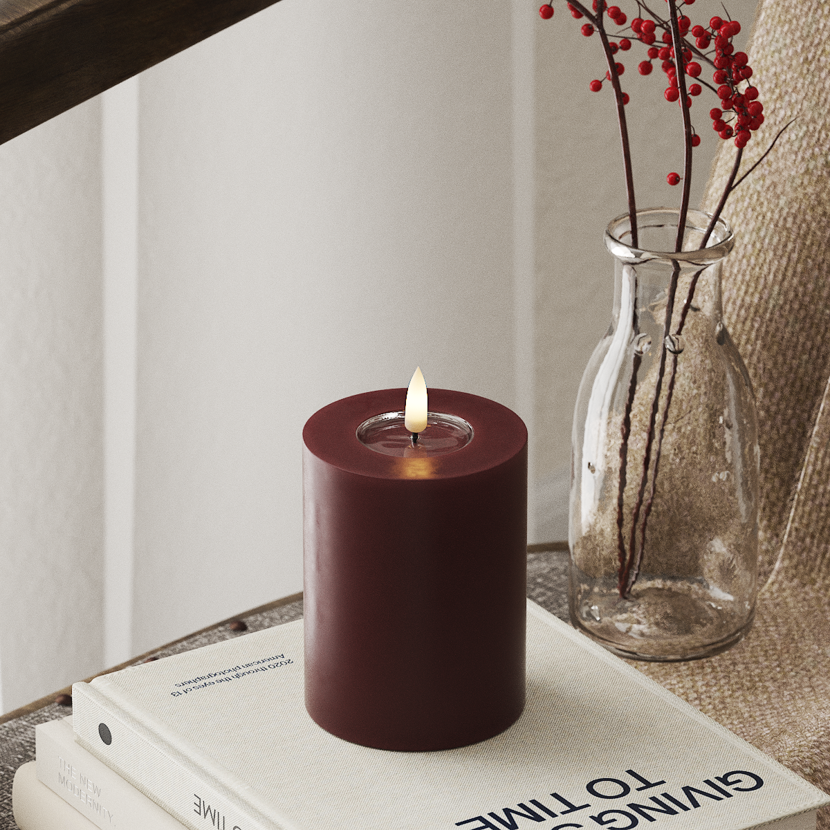 Deluxe Homeart LED Pillar Candle - 7.5 x 10 cm Burgundy