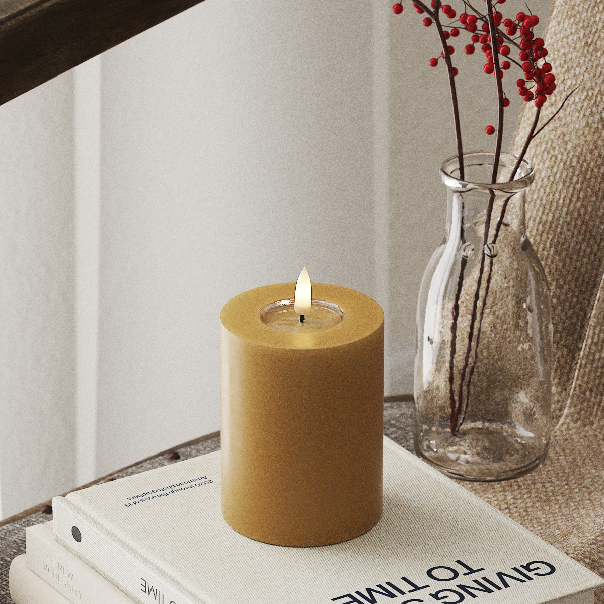 LED Pillar Candle - 7.5 x 10 cm Curry