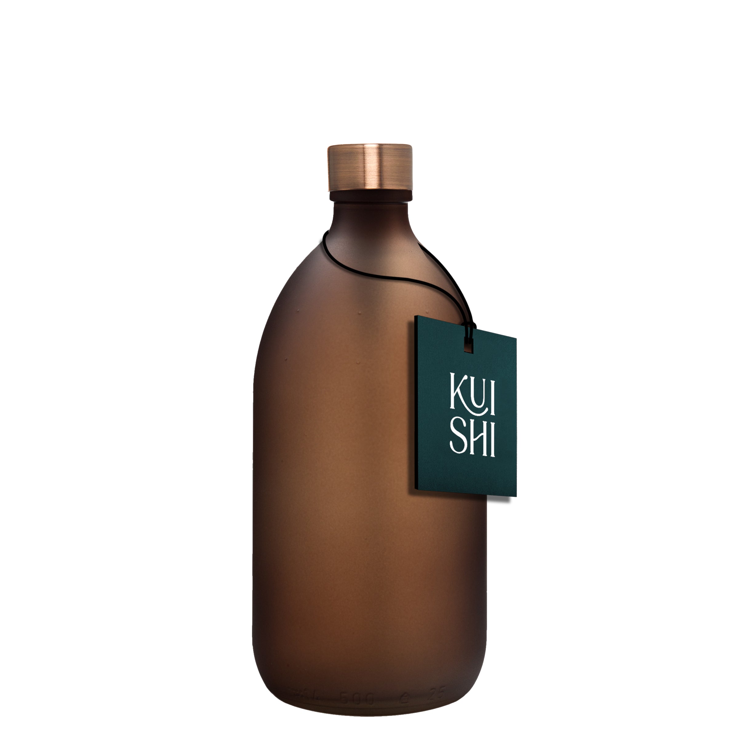 Botella de vidrio ámbar mate con tapa metálica Kuishi