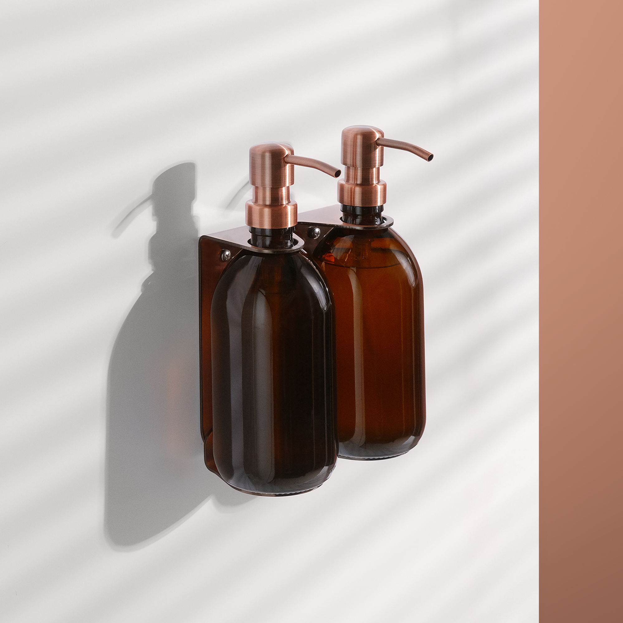 Kuishi Copper Wall-Mount Soap Dispenser (Double, Glass Bottles)