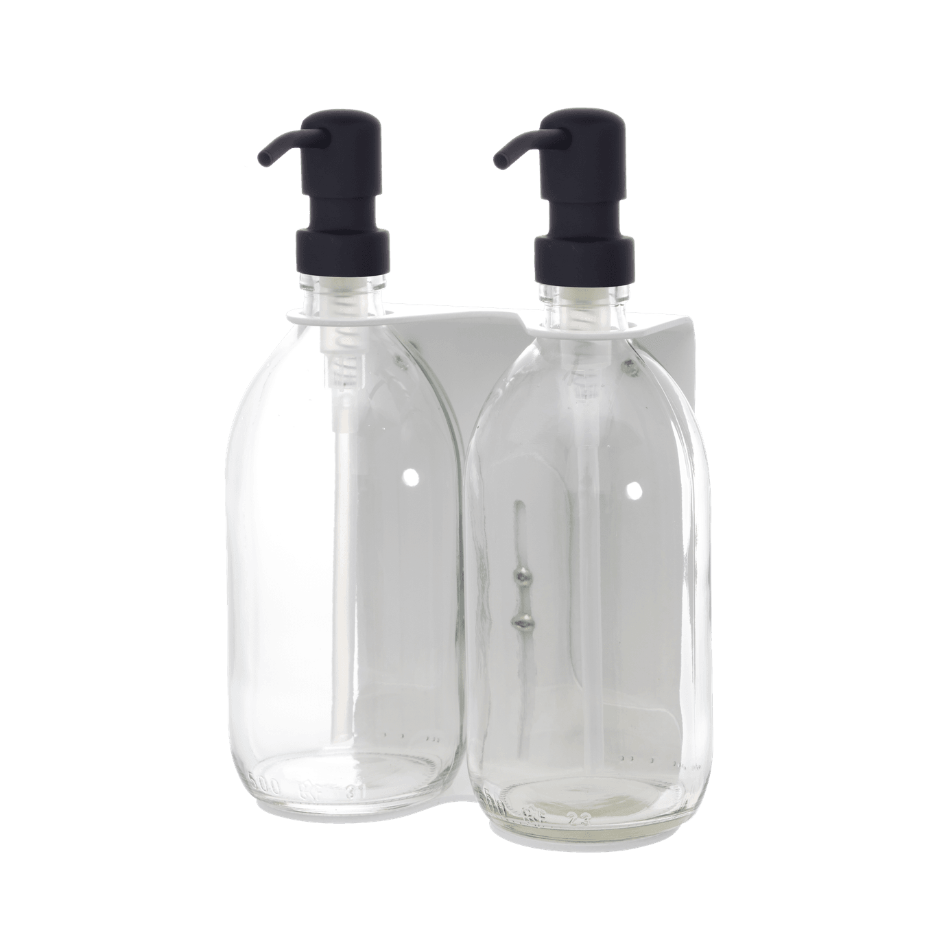Distributeur de savon mural Kuishi - Blanc, double, bouteilles en verre rechargeables