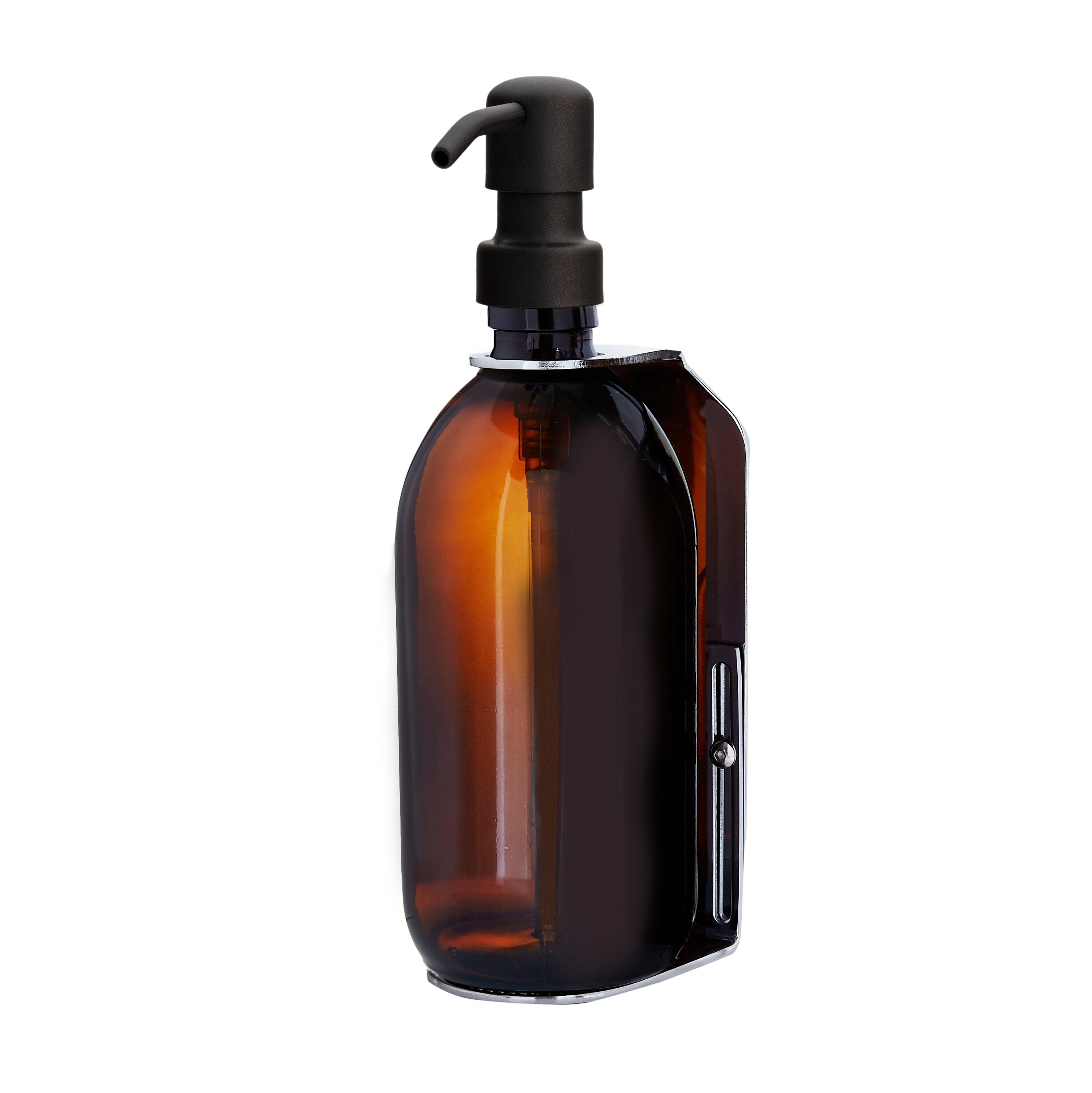 Distributeur de savon mural simple chromé Kuishi (Taille : 12 x 16 x 26 cm, Couleur : Chromé, Capacité : 200 ml - 500 ml)