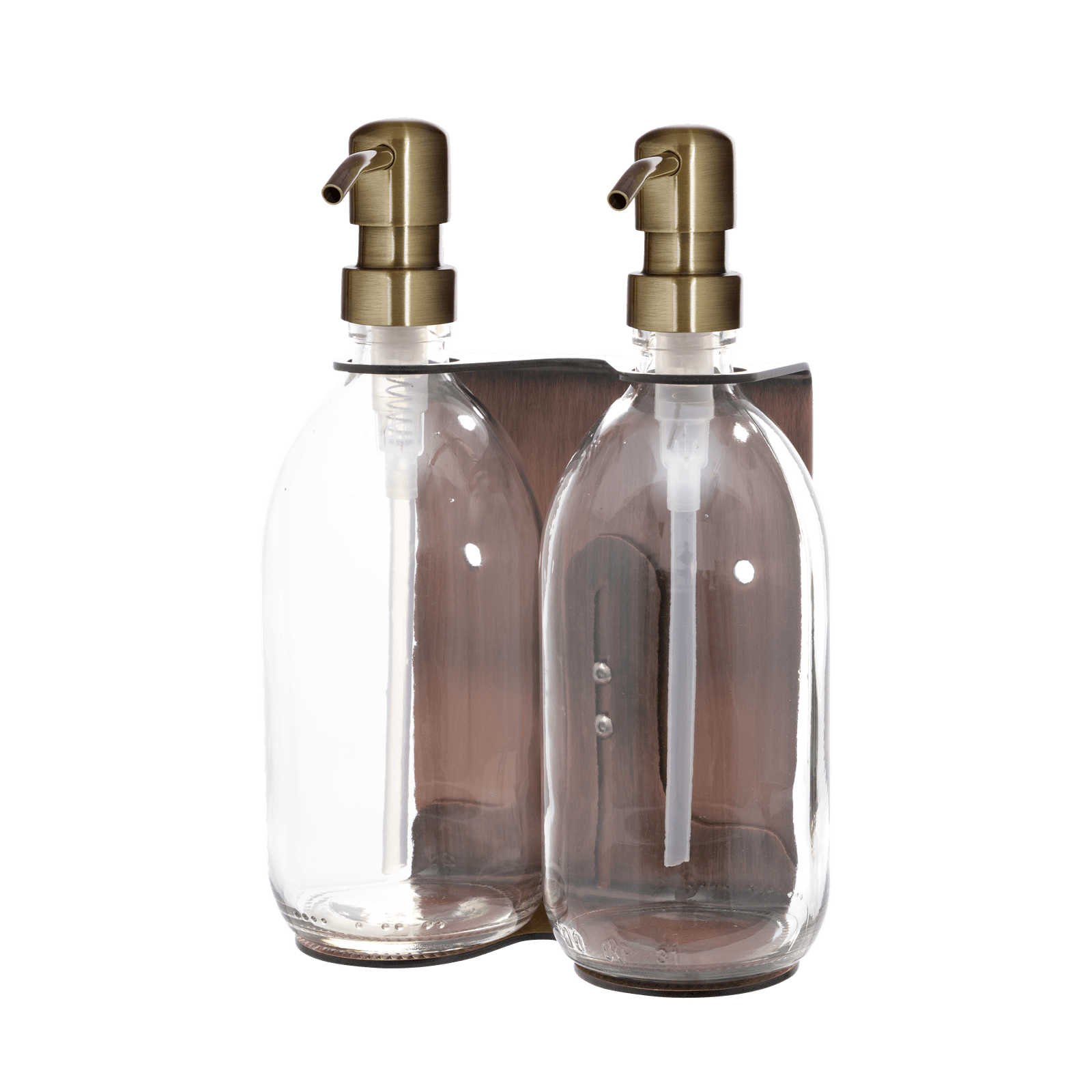 Distributeur de savon mural en cuivre Kuishi (double, avec flacons en verre)