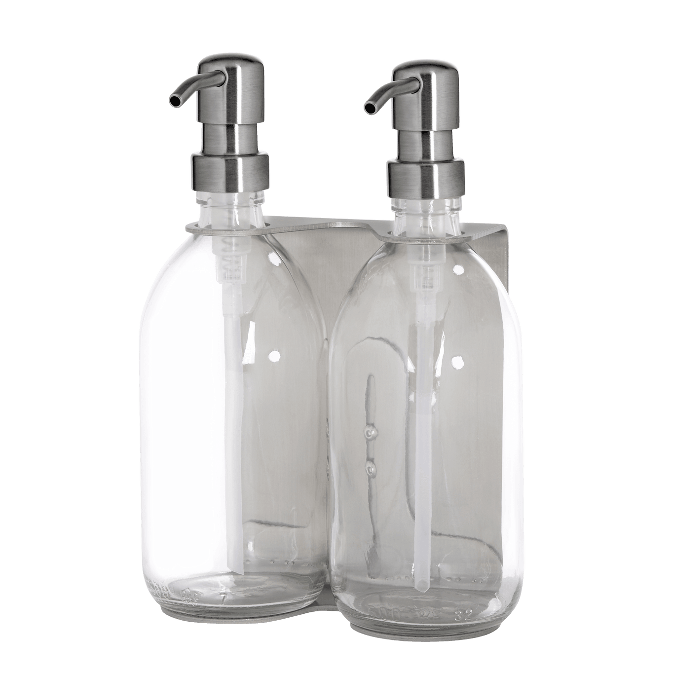 Distributeur de savon mural Kuishi en nickel (double, bouteilles en verre ambré)