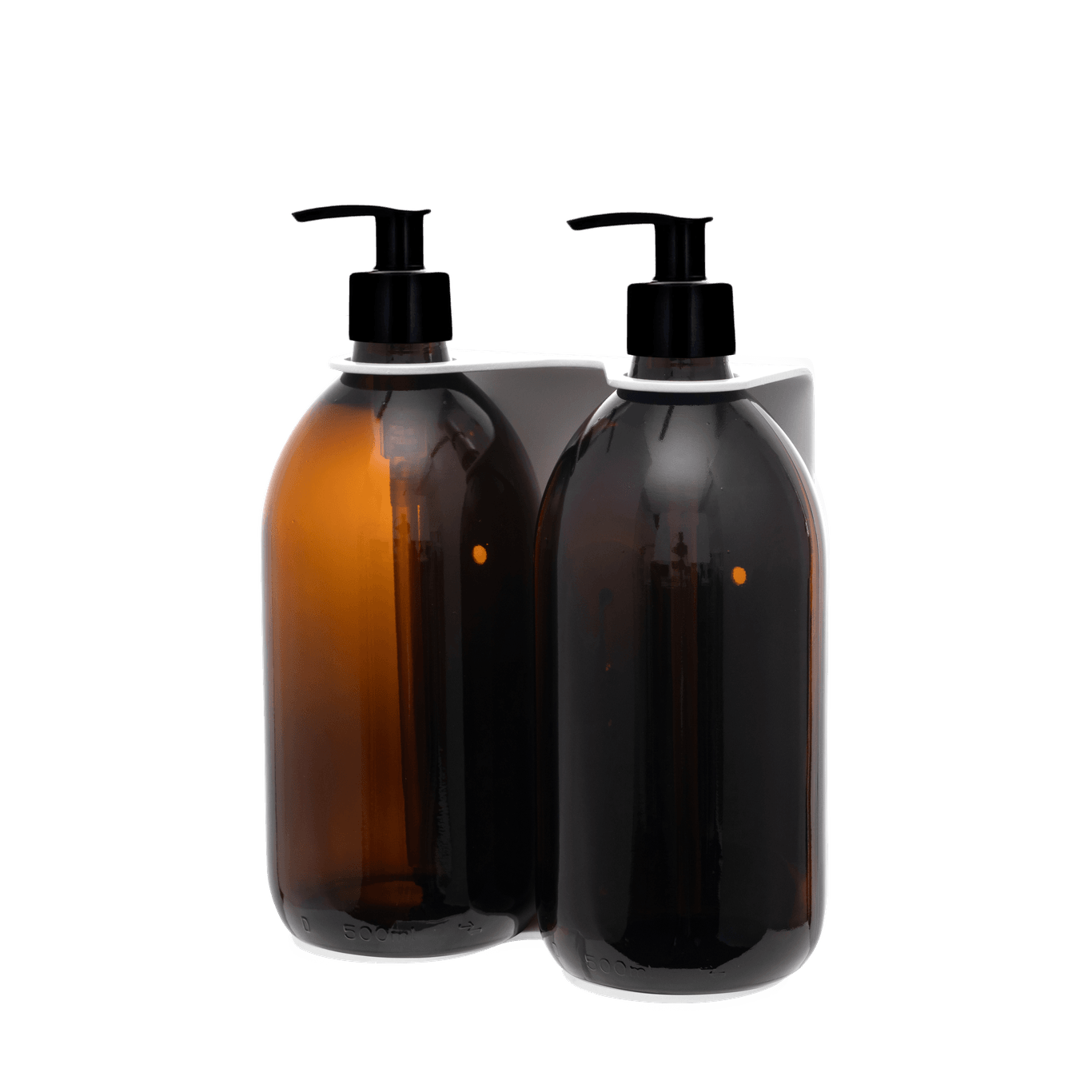 Distributeur de savon mural Kuishi - Double, Blanc avec bouteilles en verre rechargeables