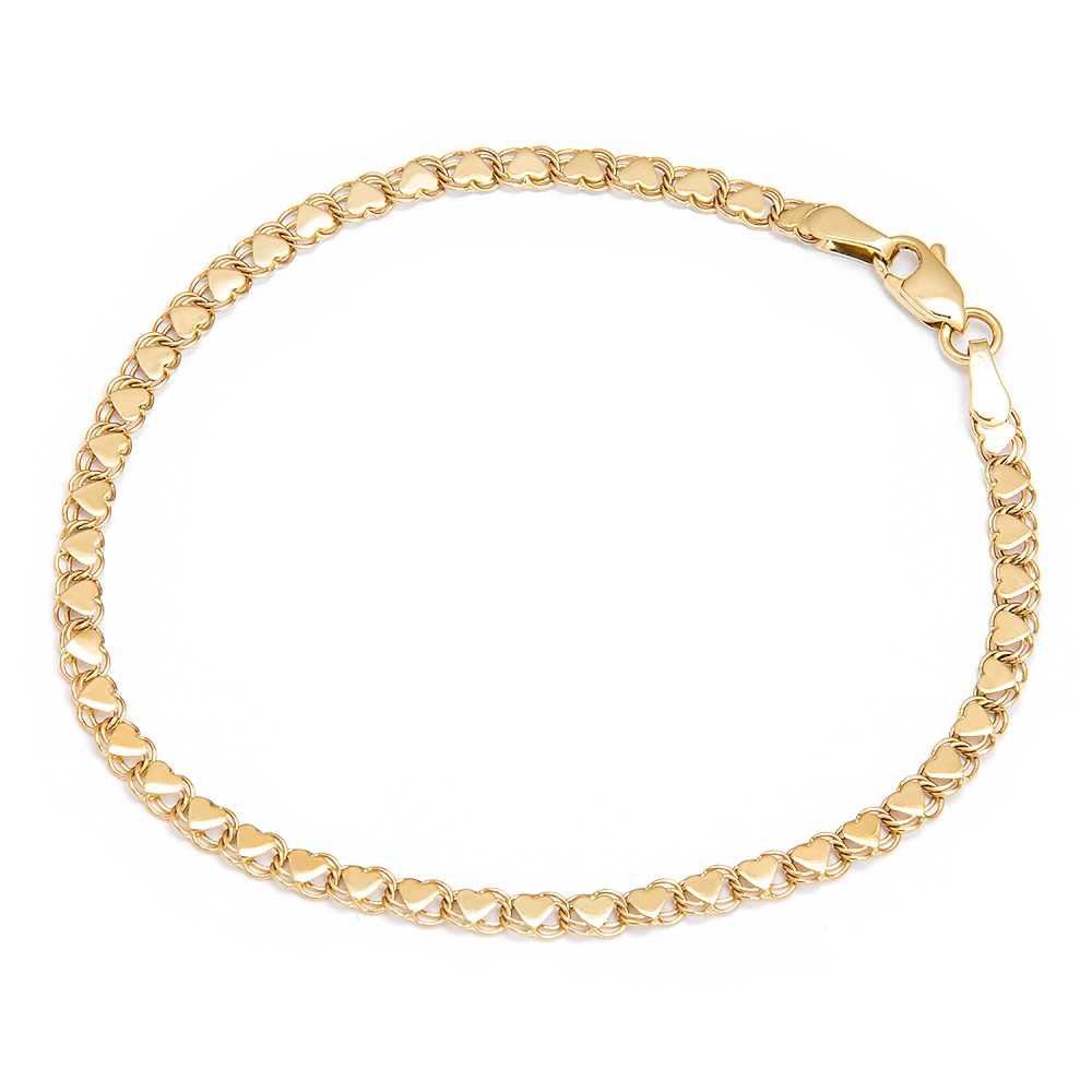 Pulseras de oro de 14 quilates con cadena de corazón doble Murrano con grabado para mamá
