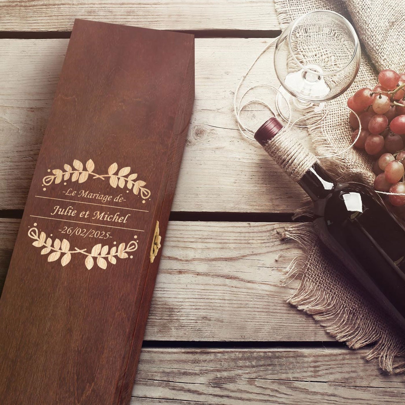 Murrano Personalized Wooden Wine Box for Bride and Groom
