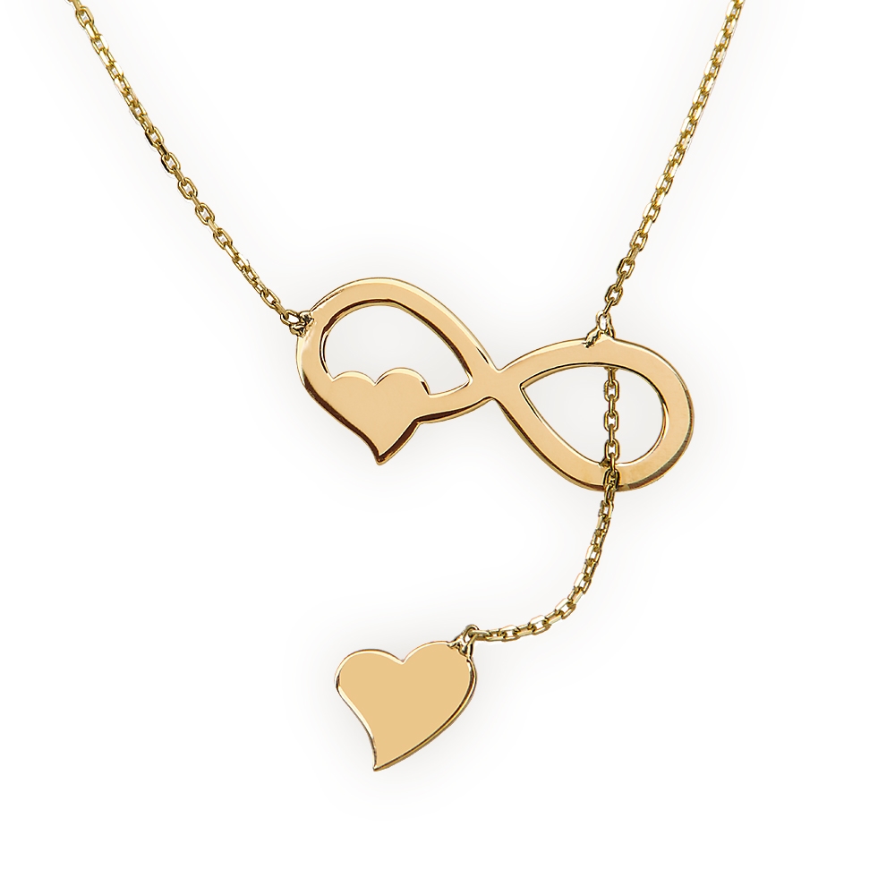 Collar de oro de 8 quilates Murrano con corazón infinito grabado