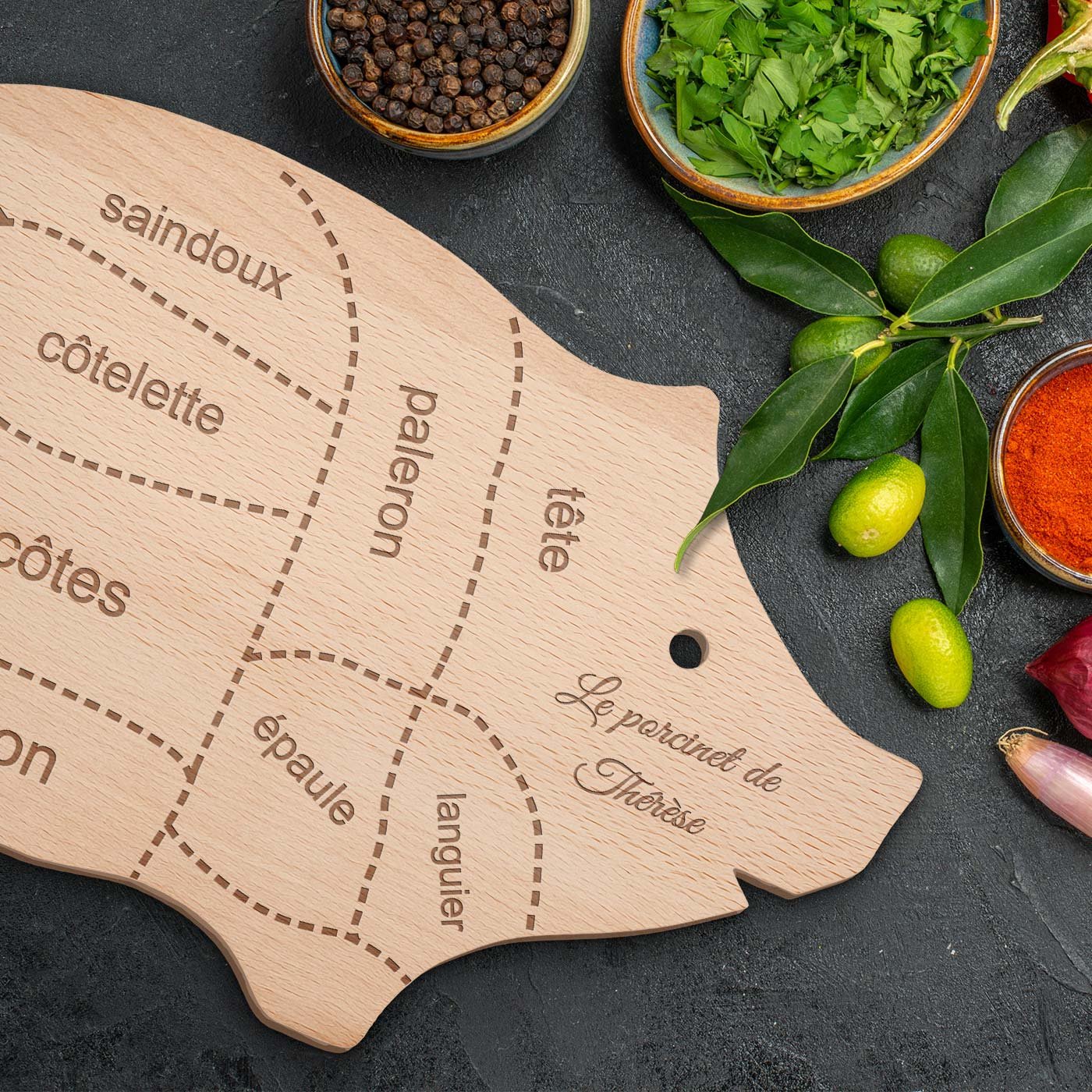 Planche à découper personnalisée en forme de cochon Murrano pour son anniversaire