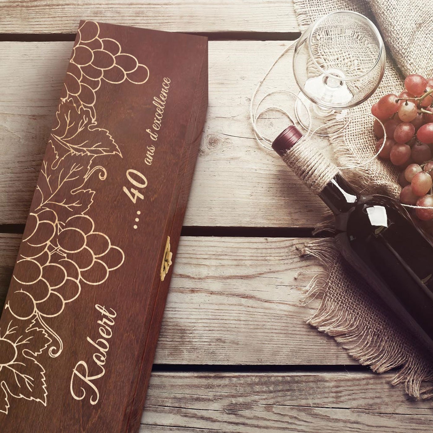 Caja de vino personalizada de Murrano para 1 botella - Para el cumpleaños número 40 de un hombre