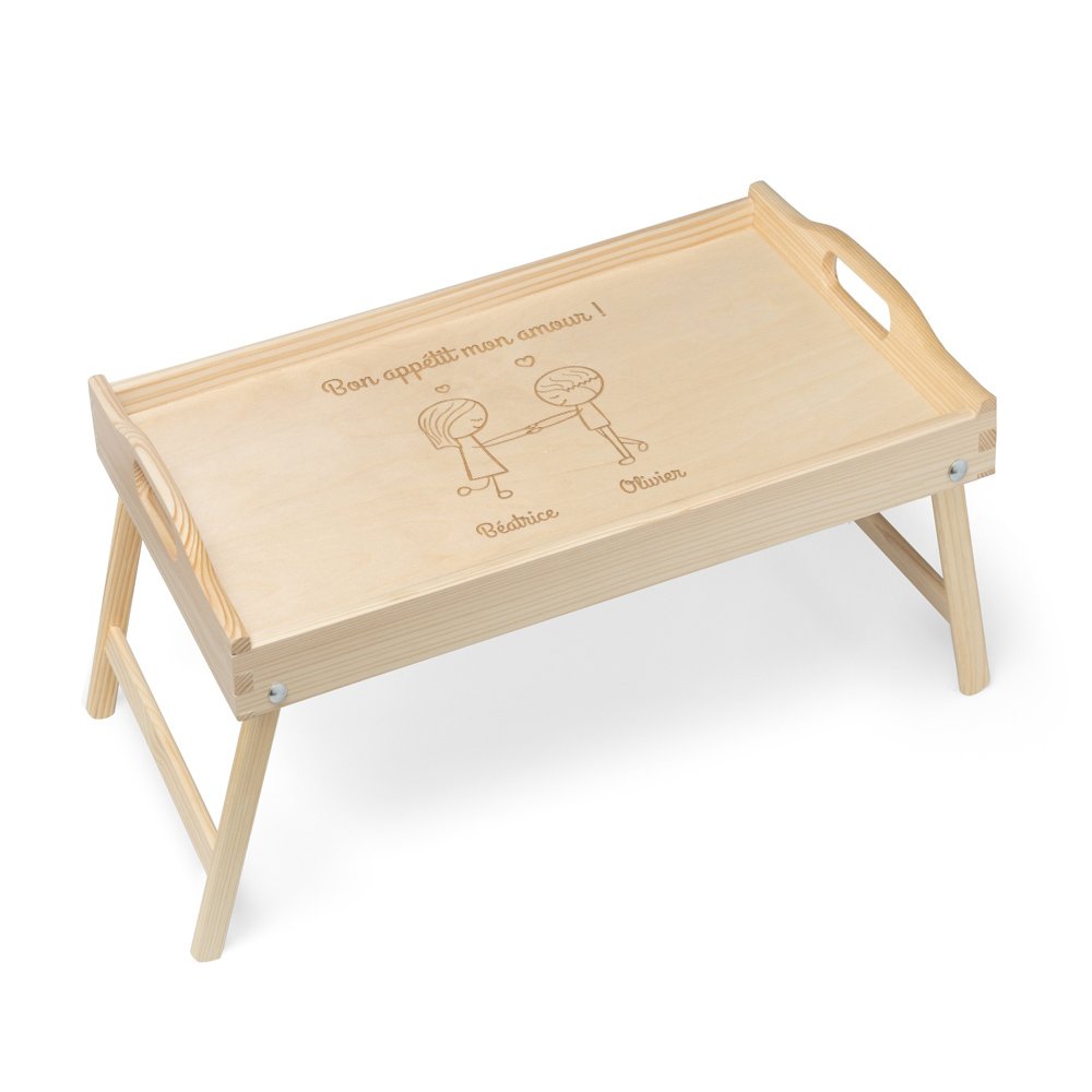 Bandera de cama de madera natural grabada para ella y él de Murrano
