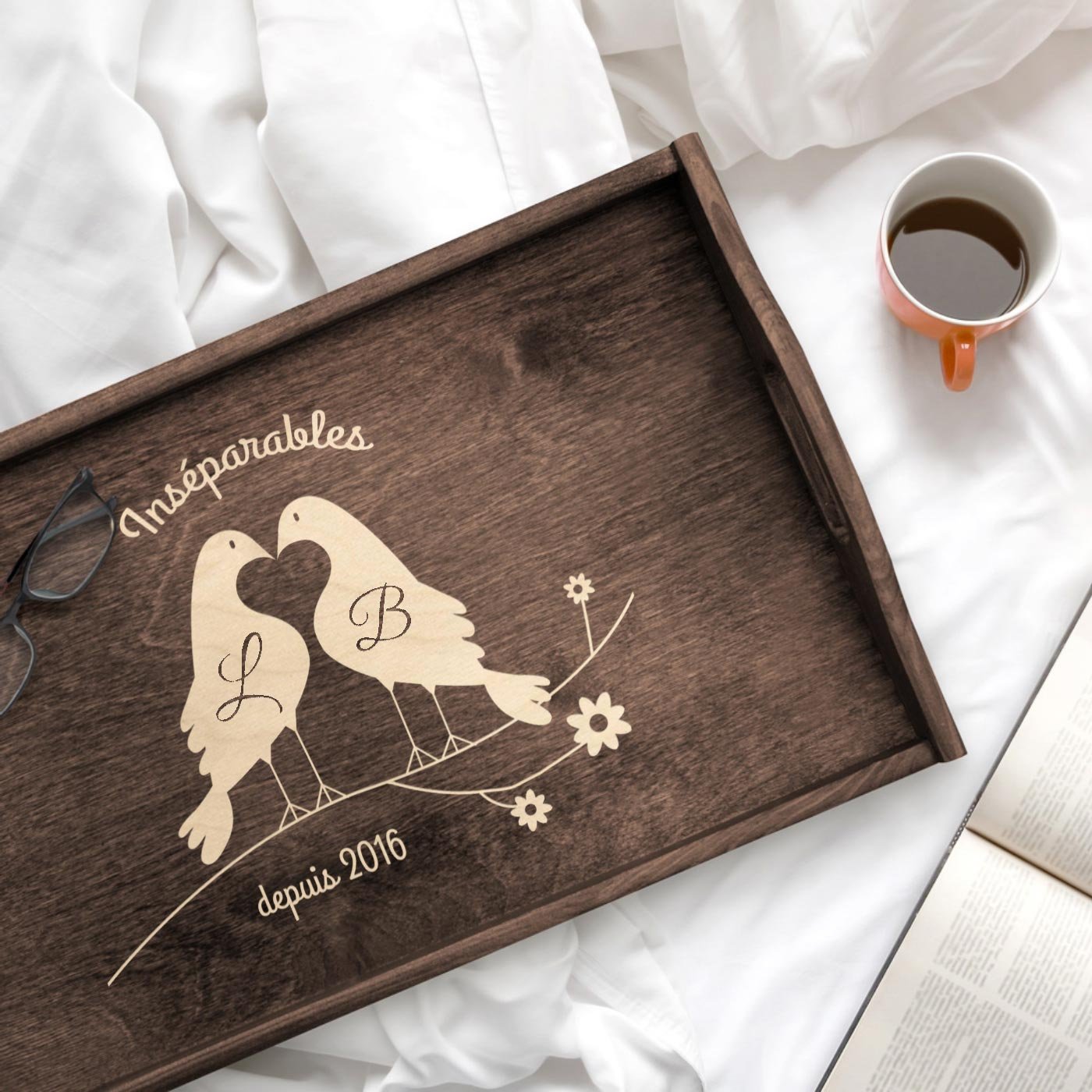 Bandeja de cama plegable personalizada Murrano para padres - Aniversario de boda