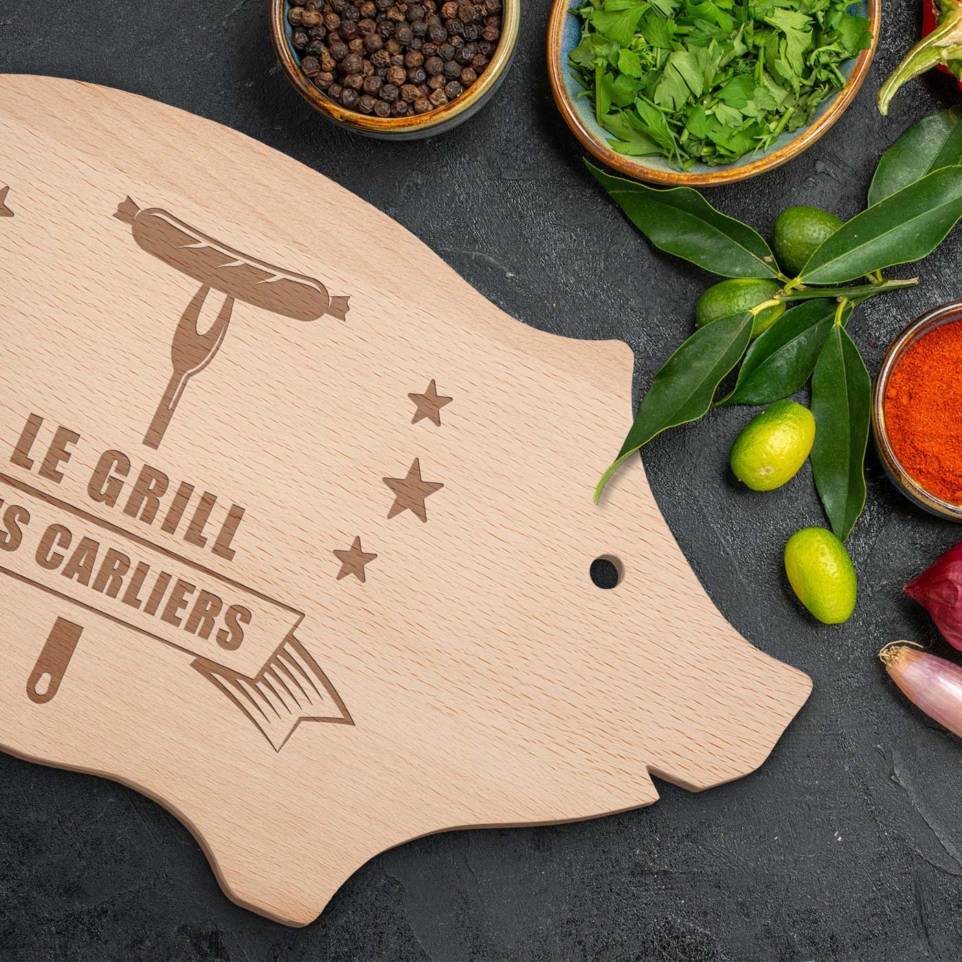 Planche à découper personnalisée Murrano en forme de cochon pour couples