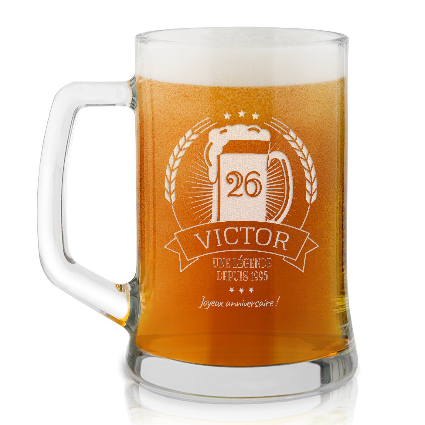 Taza de cerveza personalizada Murrano con grabado láser para él por aniversario
