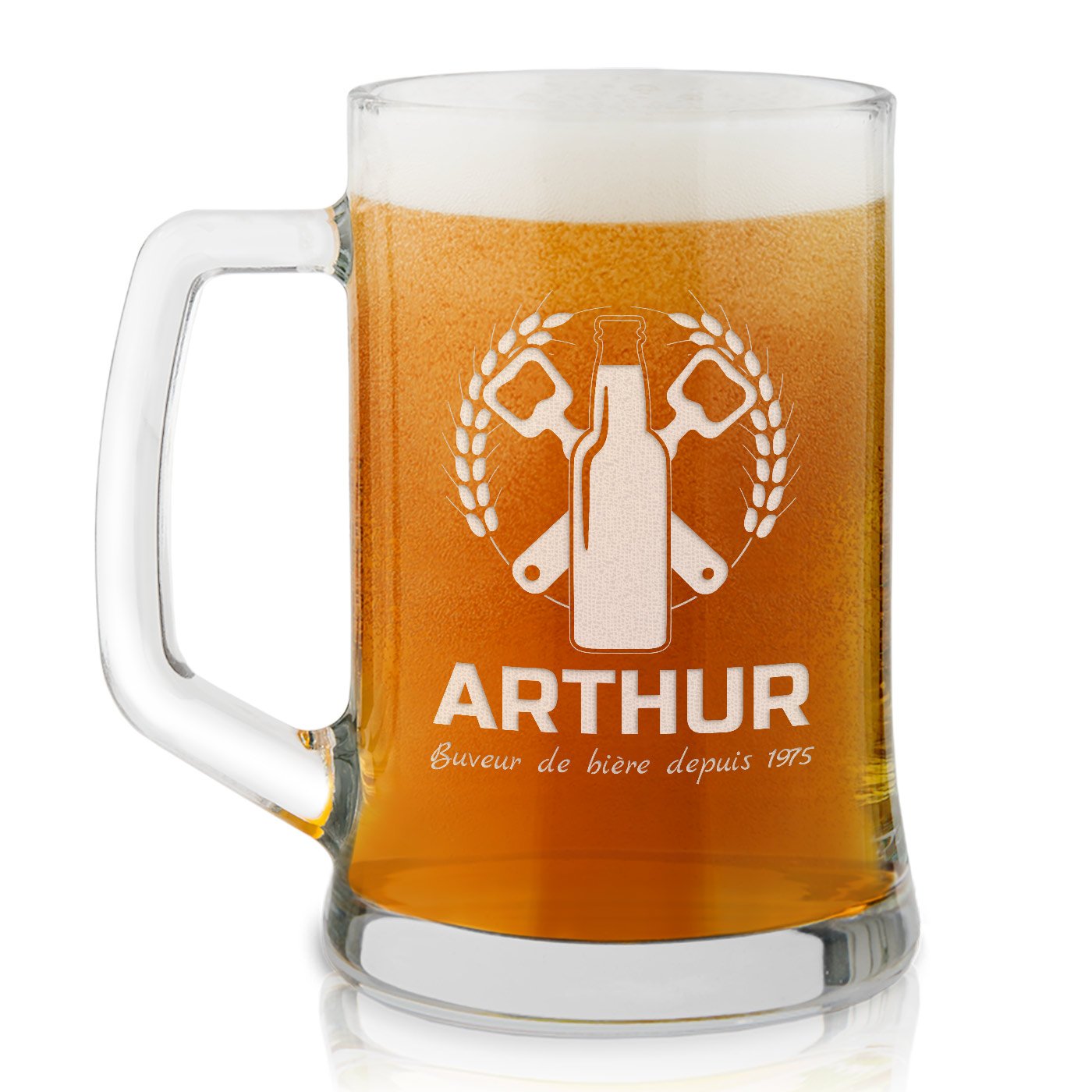 Mug de cerveza personalizado Murrano con grabado láser para un cumpleaños masculino