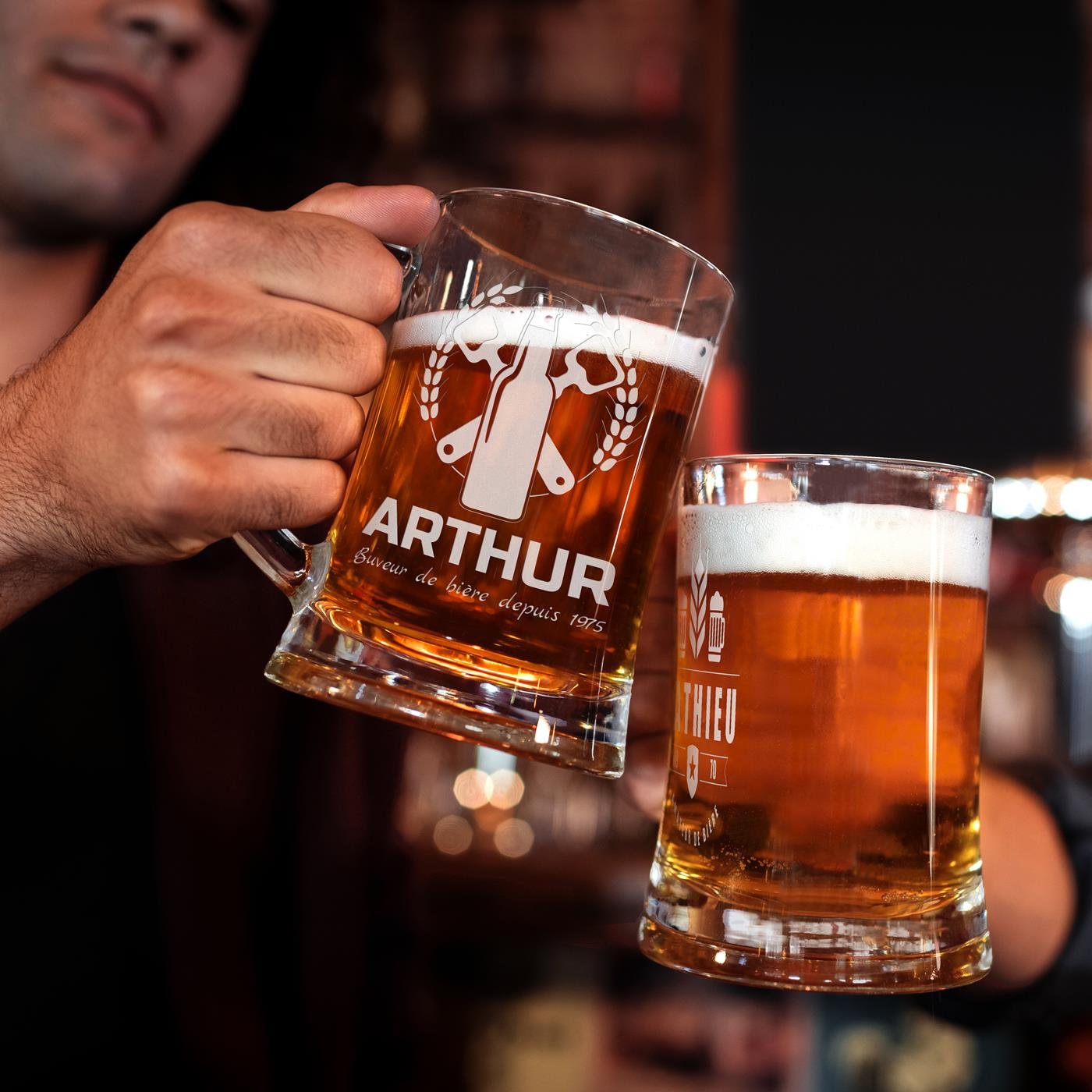 Mug de cerveza personalizado Murrano con grabado láser para un cumpleaños masculino