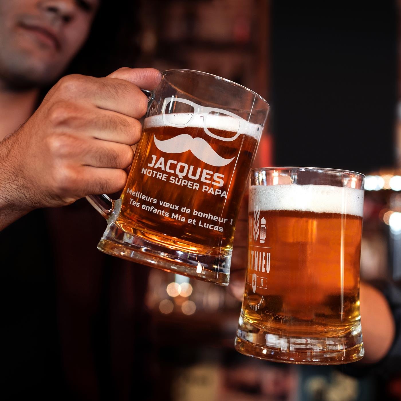 Taza de cerveza personalizada Murrano para papá por el Día del Padre