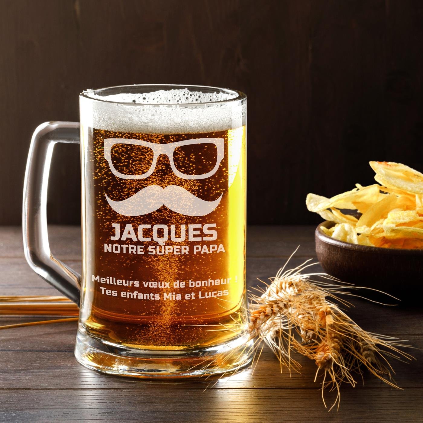 Taza de cerveza personalizada Murrano para papá por el Día del Padre