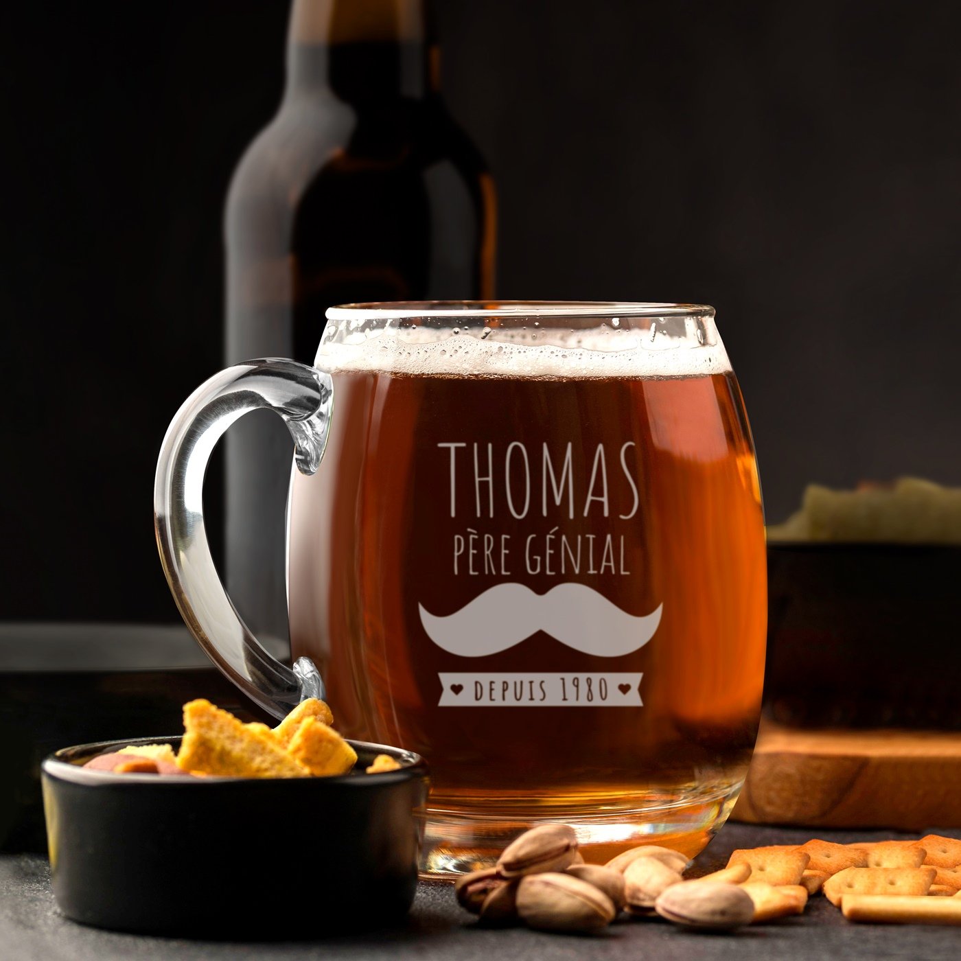 Taza de cerveza de vidrio moderno Murrano con grabado para un gran padre
