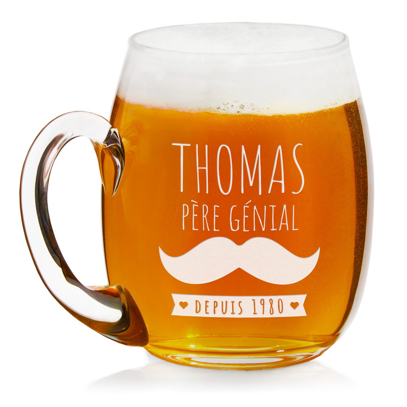 Taza de cerveza de vidrio moderno Murrano con grabado para un gran padre