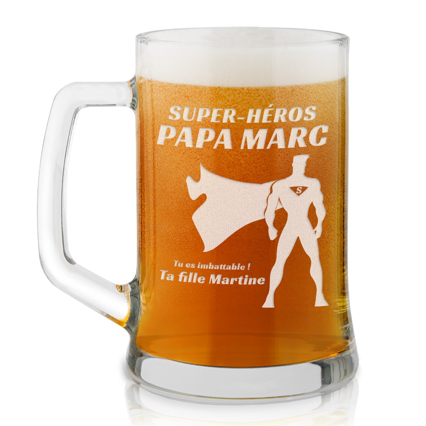 Taza de cerveza personalizada Murrano para papá superhéroe