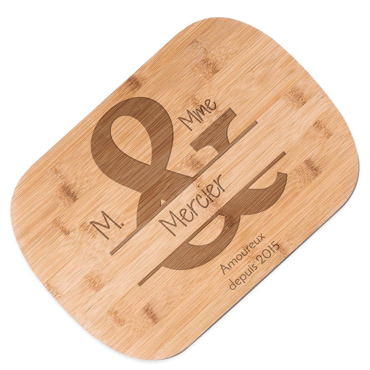 Planche à découper en bambou Murrano avec gravure personnalisée pour couple - Anniversaire de mariage