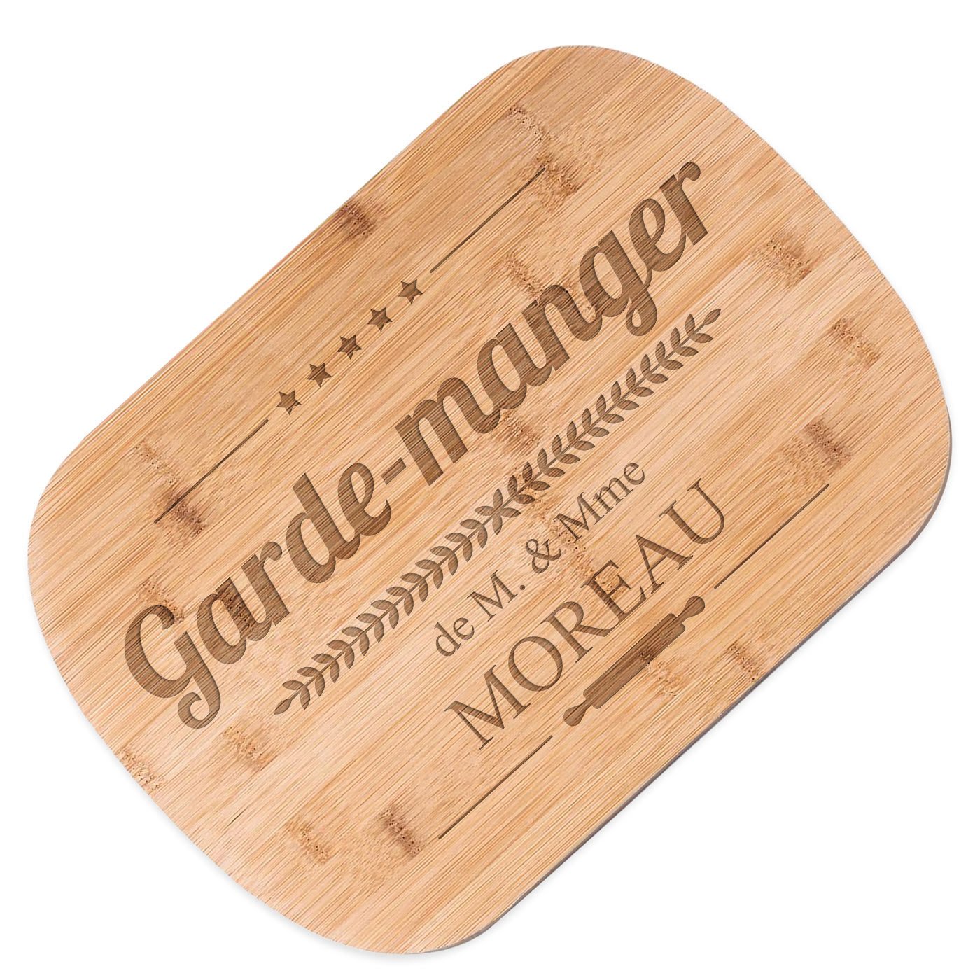 Planche à découper en bambou Murrano avec gravure personnalisée pour un couple
