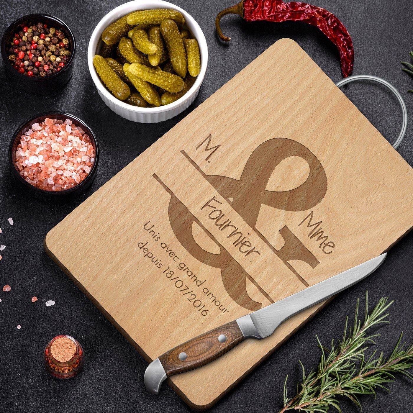 Planche à découper en bois Murrano avec manche en métal et gravure personnalisée pour les parents anniversaire de mariage