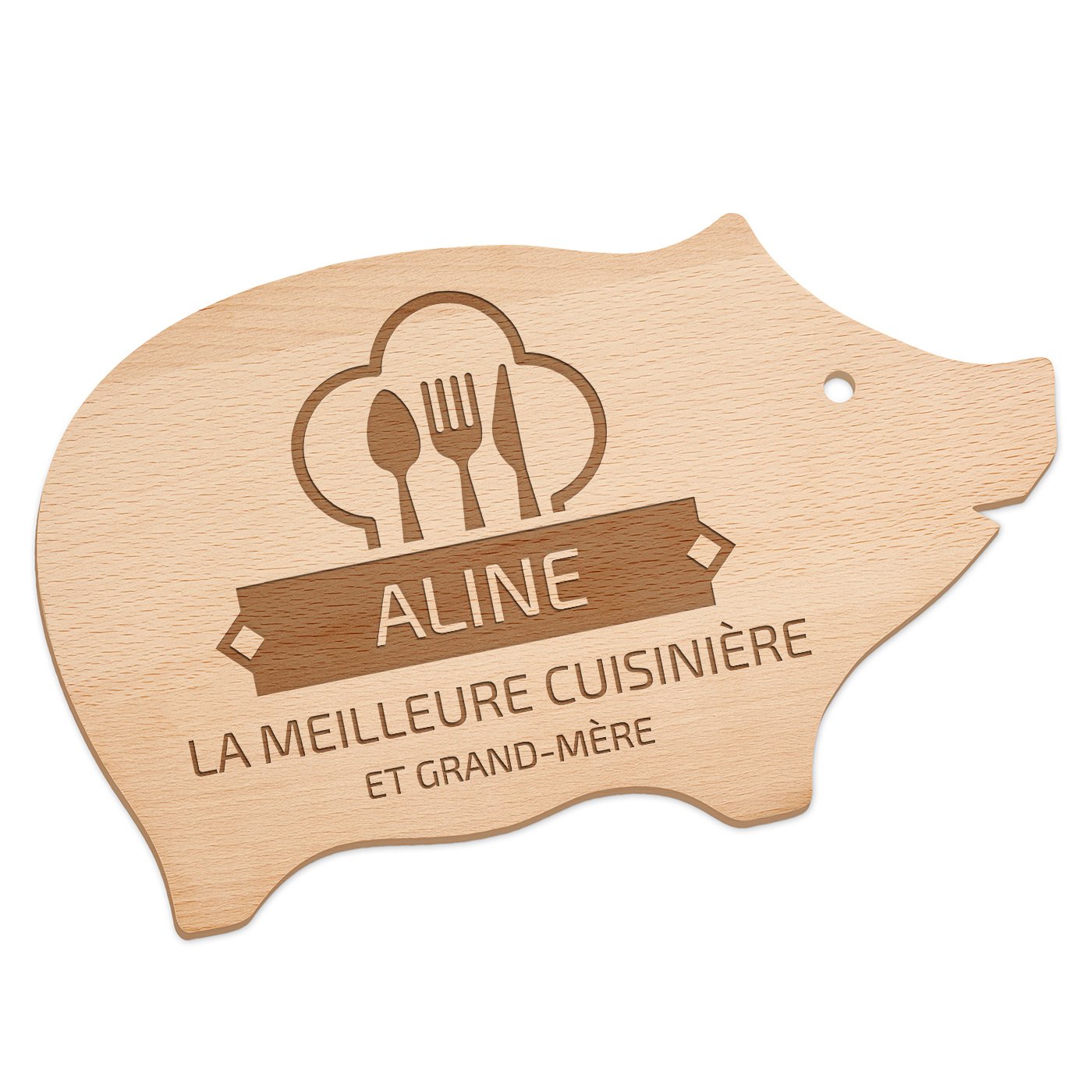 Planche à découper personnalisée en forme de cochon Murrano pour l'anniversaire de grand-mère