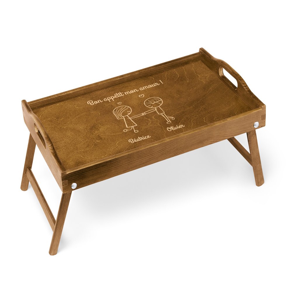 Bandeja de cama personalizada de madera para una pareja - Regalo de boda
