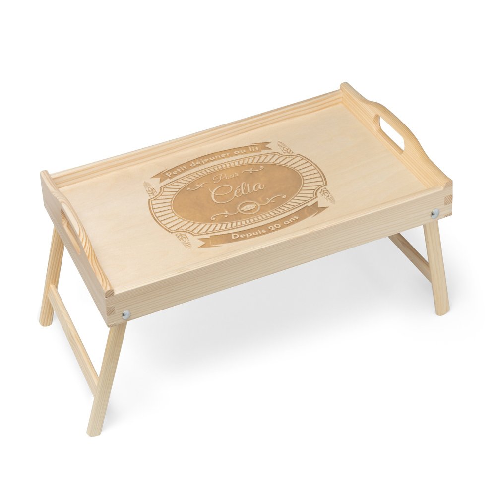 Bandeja de cama de madera natural grabada Murrano para el 20º aniversario de boda