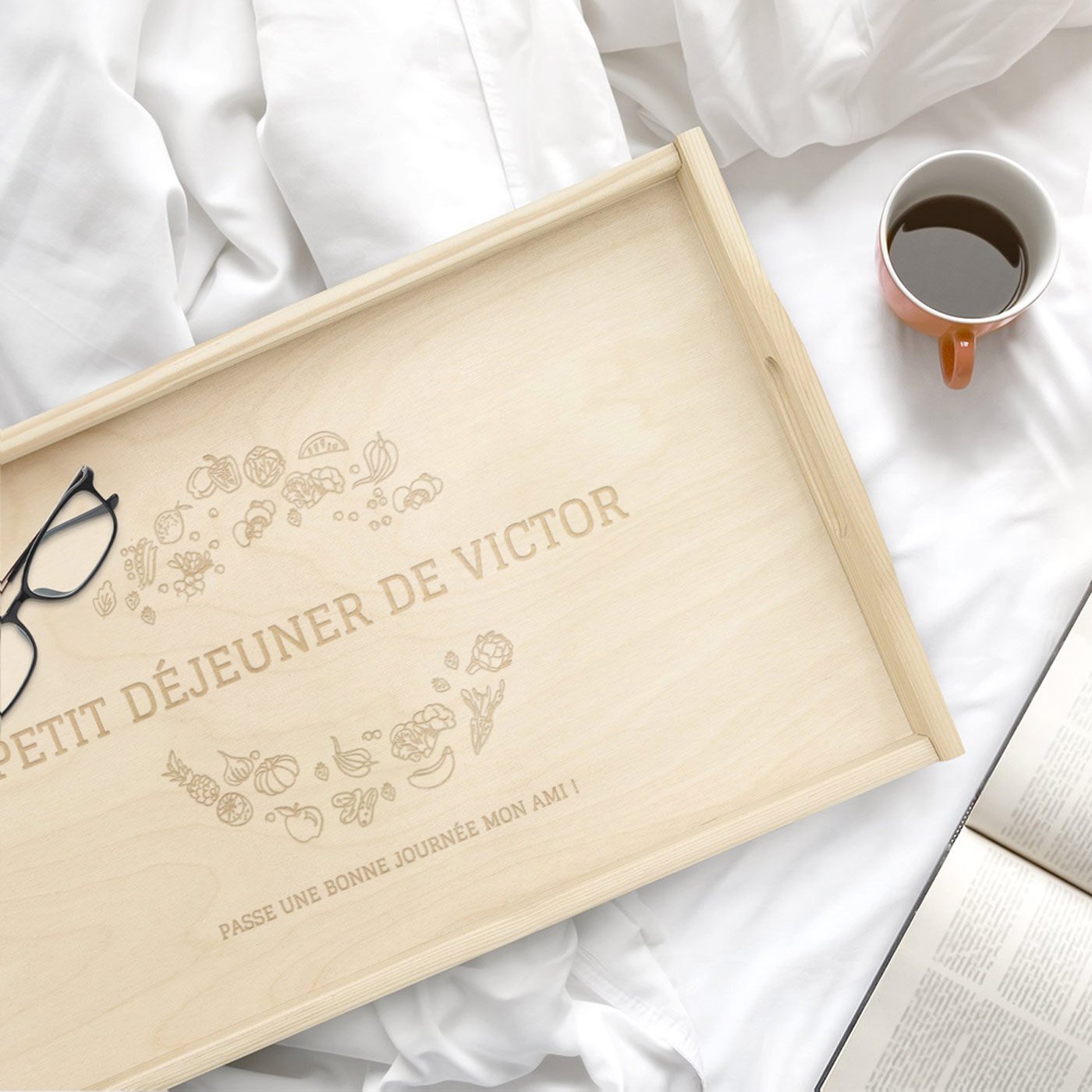 Bandeja de cama de madera natural personalizada de Murrano