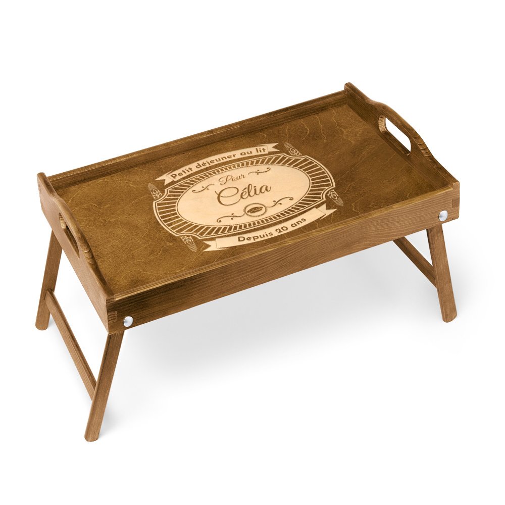 Bandeja de cama de madera Murrano con grabado para el 20º aniversario de bodas