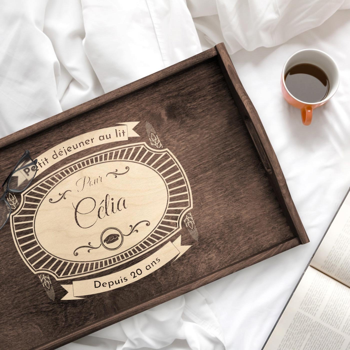 Bandeja de cama plegable personalizada Murrano para el 20º aniversario de matrimonio
