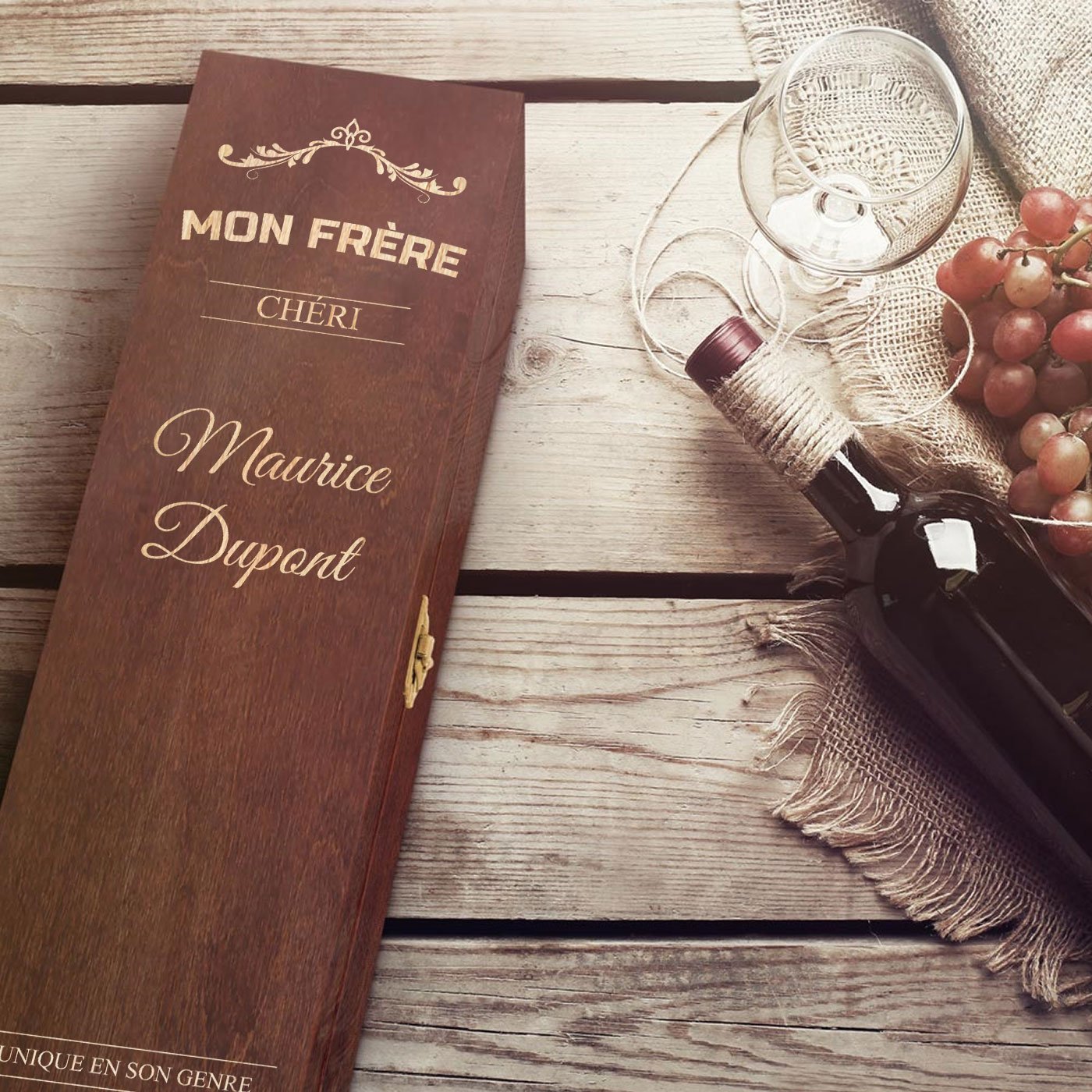 Murrano Custom Wood Box for 1 Bottle of Wine - Birthday Gift for Brother