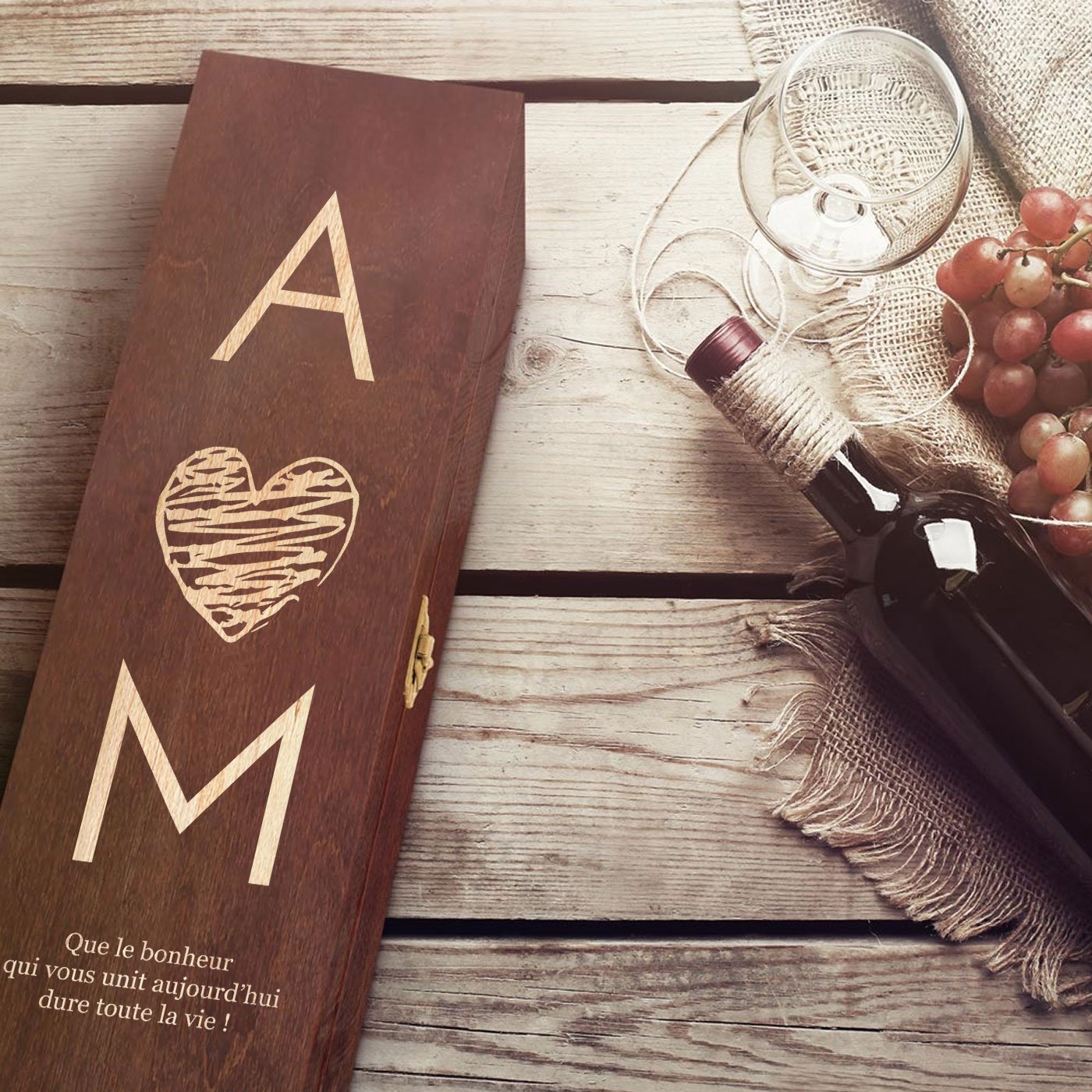Murrano Personalized Wooden Wine Box for a Couple