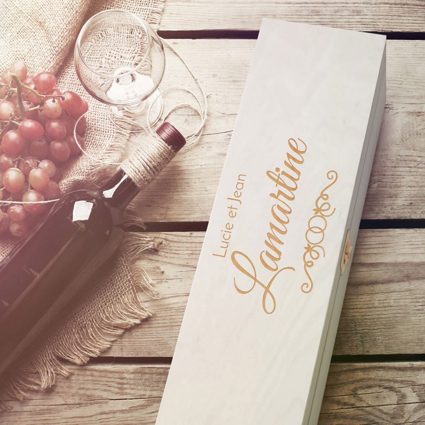 Murrano Custom Wood Wine Box for 1 Bottle Couple's Anniversary