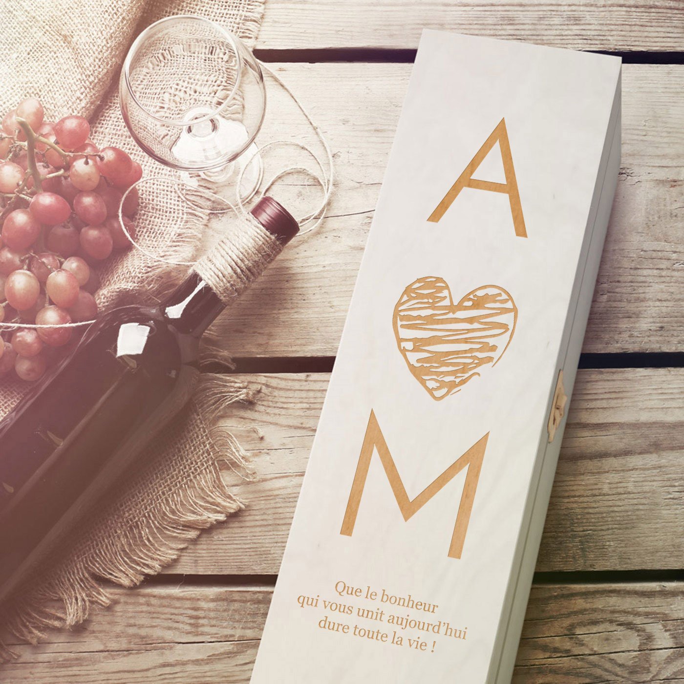 Caja de vino personalizada de Murrano para 1 botella - Para una pareja y su aniversario de bodas